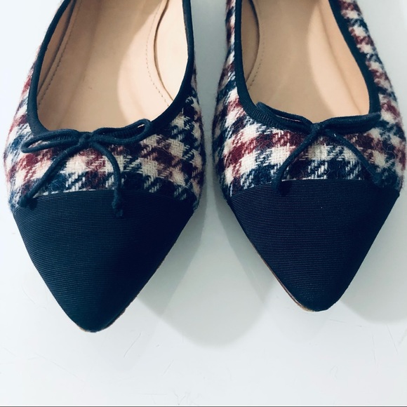 JCREW GEMMA CAP-TOE FLATS IN TWEED IVORY BURGUNDY NAVY SHOES.SIZE 8 - Picture 5 of 10